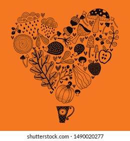Autumn motives. Linear card. Tea party.