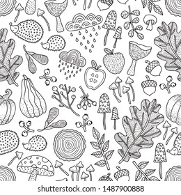 Autumn motives. Linear seamless pattern. Wallpapers-coloring.