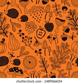 Autumn motives. Linear seamless pattern. 
