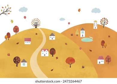 autumn mountain and houses landscape