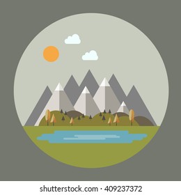Autumn mountain landscape in flat style