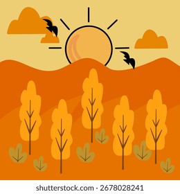Autumn Mountain Landscape with Trees