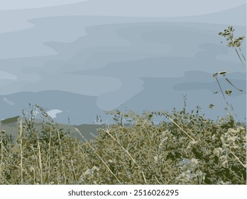 autumn mountains landscape  trace vector background