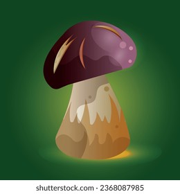 Autumn mushroom in cartoon style, bright colors, illuminated. Fairytale children's illustration. Vector illustration EPS10