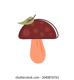 Autumn Mushroom With Fallen Leaf. Harvest. Bounty Of Nature. Leaf Fall. Logo, Icon. Isolated Vector Stock Illustration EPS 10