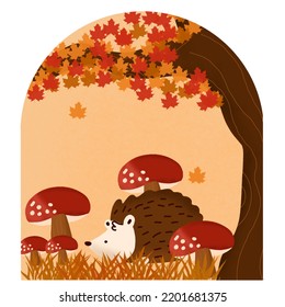autumn mushroom and hedgehog illustration