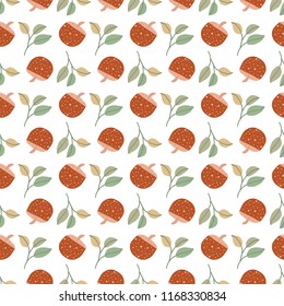 autumn mushroom and leaf seamless pattern