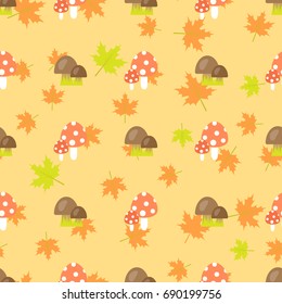 Autumn mushroom leaves seamless pattern vector
