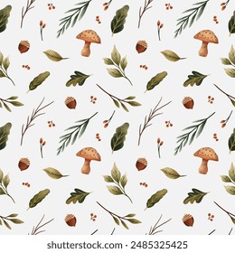 Autumn mushroom seamless pattern. botanical illustration