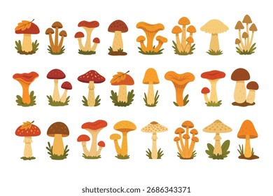 Conjunto de setas de otoño, Ilustraciones vectoriales en estilo plano con detalles coloridos, aisladas y decorativas.