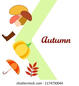 autumn mushrooms pumpkin fallen leaves umbrella rubber boots autumnal vector background