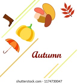 autumn mushrooms pumpkin fallen leaves umbrella rubber boots autumnal vector background