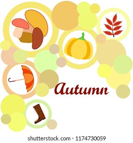 autumn mushrooms pumpkin fallen leaves umbrella rubber boots autumnal vector background