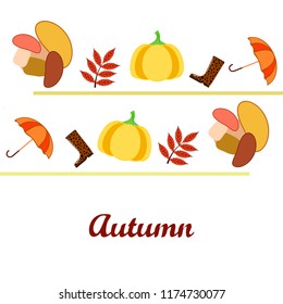 autumn mushrooms pumpkin fallen leaves umbrella rubber boots autumnal vector background