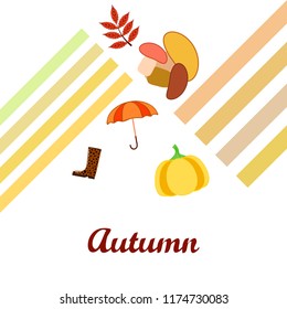 autumn mushrooms pumpkin fallen leaves umbrella rubber boots autumnal vector background