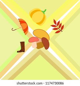 autumn mushrooms pumpkin fallen leaves umbrella rubber boots autumnal vector background