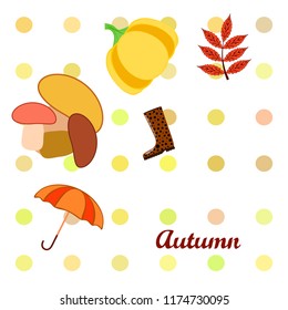 autumn mushrooms pumpkin fallen leaves umbrella rubber boots autumnal vector background