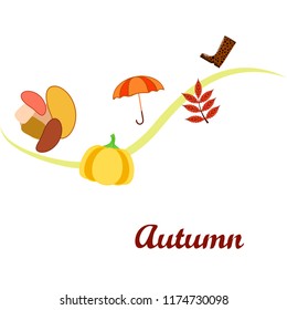 autumn mushrooms pumpkin fallen leaves umbrella rubber boots autumnal vector background