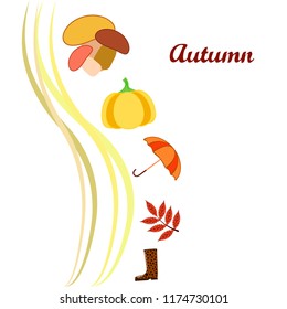 autumn mushrooms pumpkin fallen leaves umbrella rubber boots autumnal vector background