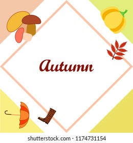 autumn mushrooms pumpkin fallen leaves umbrella rubber boots autumnal vector background