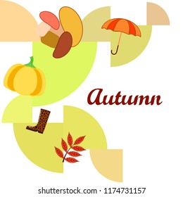 autumn mushrooms pumpkin fallen leaves umbrella rubber boots autumnal vector background