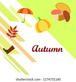 autumn mushrooms pumpkin fallen leaves umbrella rubber boots autumnal vector background