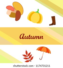 autumn mushrooms pumpkin fallen leaves umbrella rubber boots autumnal vector background