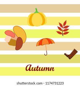 autumn mushrooms pumpkin fallen leaves umbrella rubber boots autumnal vector background