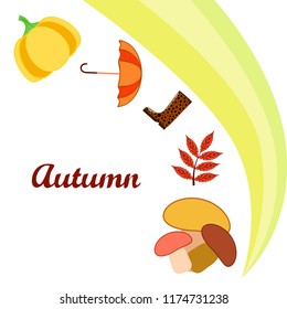 autumn mushrooms pumpkin fallen leaves umbrella rubber boots autumnal vector background