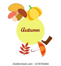 autumn mushrooms pumpkin fallen leaves umbrella rubber boots autumnal vector background