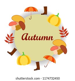 autumn mushrooms pumpkin fallen leaves umbrella rubber boots autumnal vector background