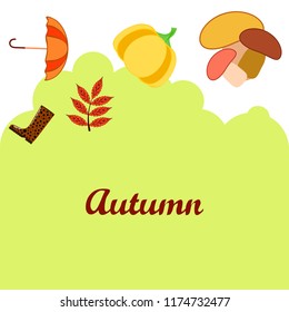 autumn mushrooms pumpkin fallen leaves umbrella rubber boots autumnal vector background