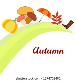 autumn mushrooms pumpkin fallen leaves umbrella rubber boots autumnal vector background