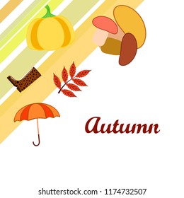 autumn mushrooms pumpkin fallen leaves umbrella rubber boots autumnal vector background