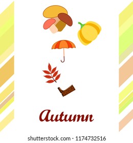 autumn mushrooms pumpkin fallen leaves umbrella rubber boots autumnal vector background