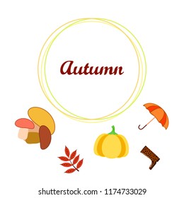 autumn mushrooms pumpkin fallen leaves umbrella rubber boots autumnal vector background