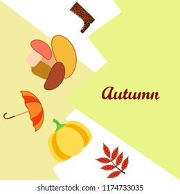 autumn mushrooms pumpkin fallen leaves umbrella rubber boots autumnal vector background