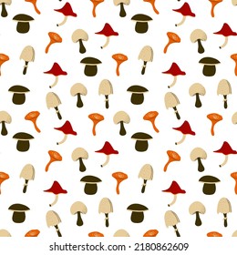 Patrón de hongos otoñales sin fisuras. Impresión vectorial de doodle para tela, textil, papel de envoltura, papel tapiz, vivero