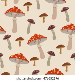 Autumn mushrooms seamless pattern vector season background