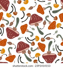 Autumn Mushrooms Vector Seamless Pattern