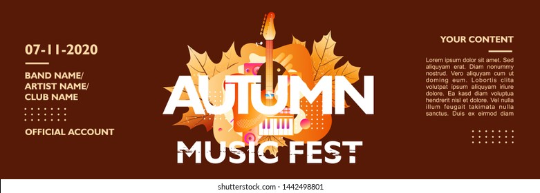 Autumn music Fest banner template with falling leaves shape. For promotion, publication your event.