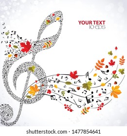 Autumn musical background with notes and leaves