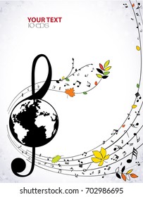 Autumn musical background with notes and leaves