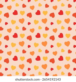 Outono no meu coração.Padrão contínuo com corações em amarelo laranja vermelho isolado no fundo.Vetor gráfico fundo de namorados.