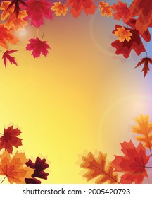 Herbstvorlage mit natürlichem Hintergrund und fallenden Blättern