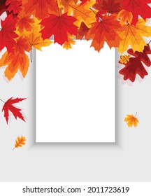 Herbstvorlage mit natürlichem Hintergrund und fallenden Blättern