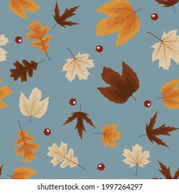 Autumn Natural Leaves Seamless Pattern Background. Vector Illustration EPS10
