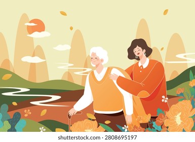 Autumn natural scenery background vector illustration