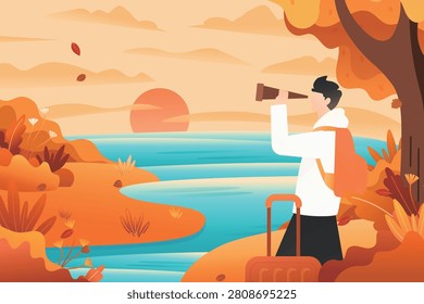 Autumn natural scenery background vector illustration