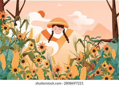 Autumn natural scenery background vector illustration